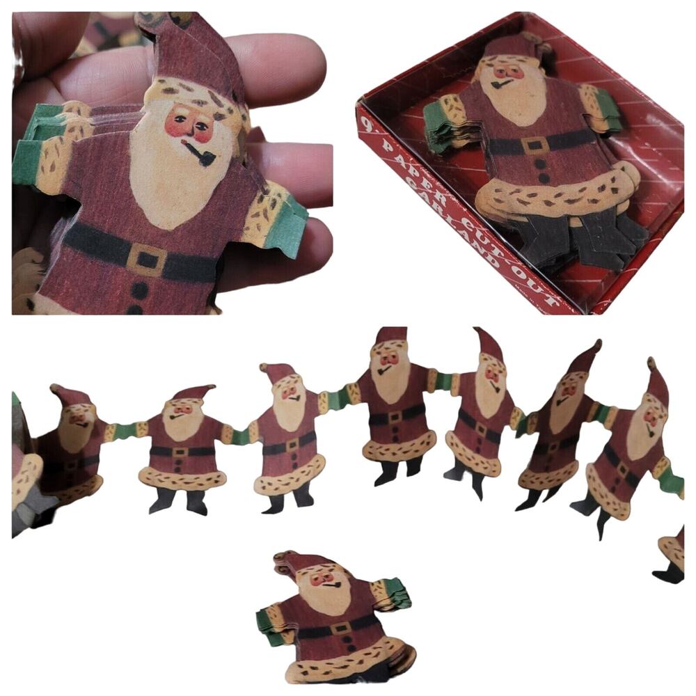 Vintage Paper Accordion Christmas Santa Garland Smoking Pipe Taiwan 9 Foot